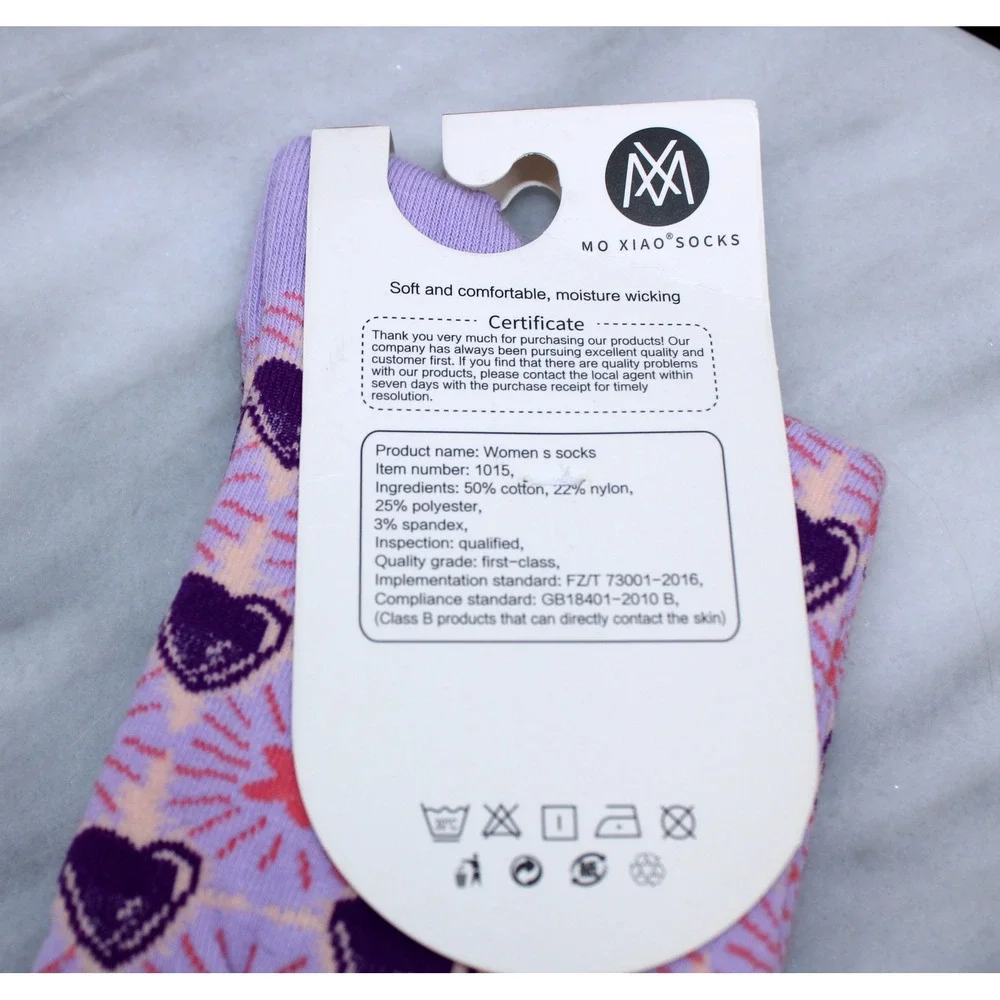 Mo Xiao Purple Tuxedo Cat Heart Print Crew Socks New Size 36-42